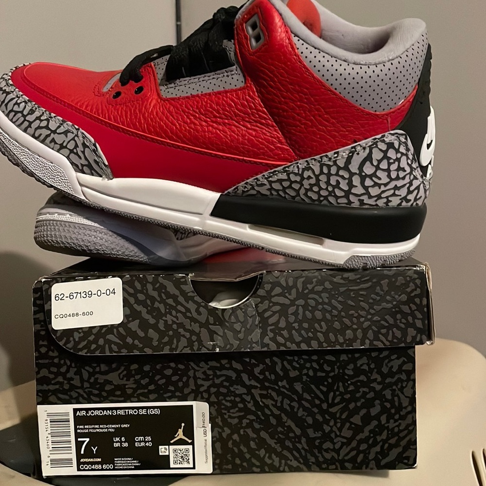 Air Jordan Retro 3s size 7 red black and grey